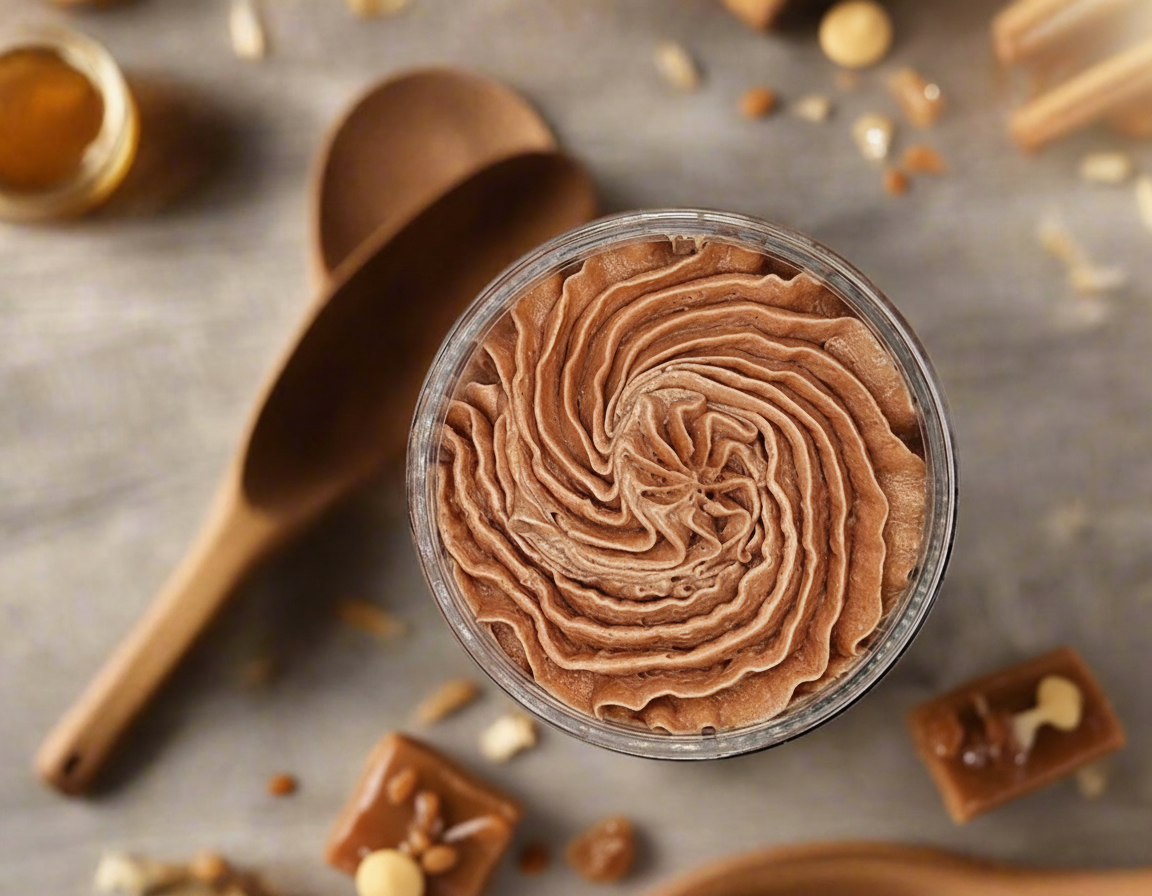 Close-up of a container of whipped body butter